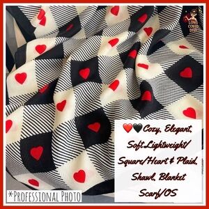 ❤️🖤Cozy, Elegant, Soft, Lightweight/
Square/Heart & Plaid, Shawl, Blanket Scarf